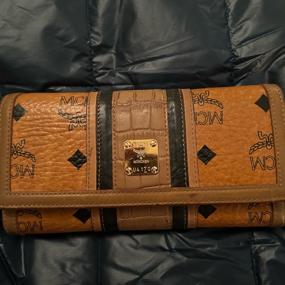 MCM Tan and Black Logo Wallet